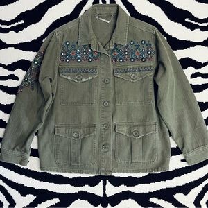 Paparazzi Boho Floral Embroidered Utility Jacket Size Large